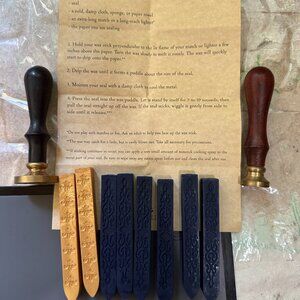 Harry Potter Wax Seal Set Lot 8 Wax Sticks 2 Copper Stamps Hufflepuff Slytherin